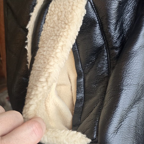 Black Faux Leather Jacket with Cream Shearling - Picture 8 of 9